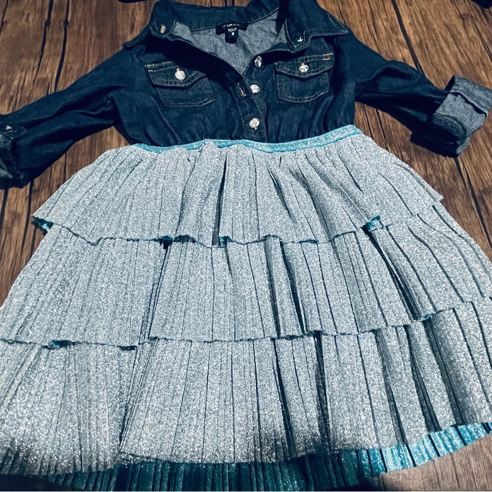 Zunie Denim and Silver Glitter Tiered Dress